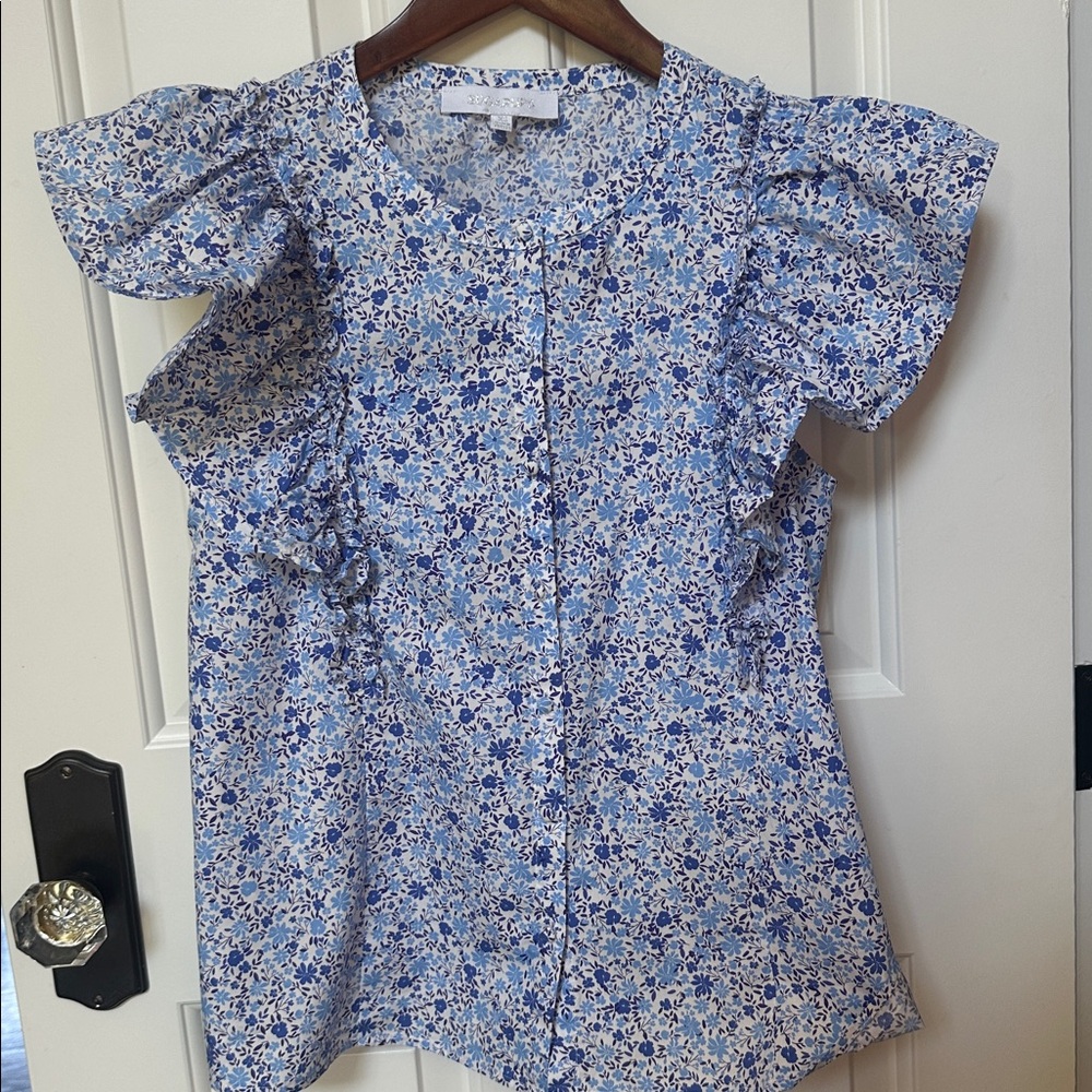 Sugarlips Blue Floral Ruffle Blouse XS | Boutique Style EUC